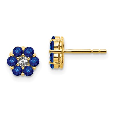 #ad 6mm 14K Yellow Gold and Rhodium Sapphire and Diamond Post Earrings $542.95