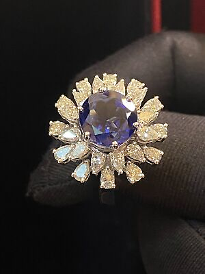 #ad 8.41 Cts Pear Shape Natural Diamonds Blue Sapphire Cocktail Ring In 585 14K Gold $7845.76