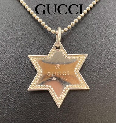 #ad GUCCI#x27;s Necklace Engraving Star Motif SV925 Ball chain 50cm wide 3cm Used $210.00
