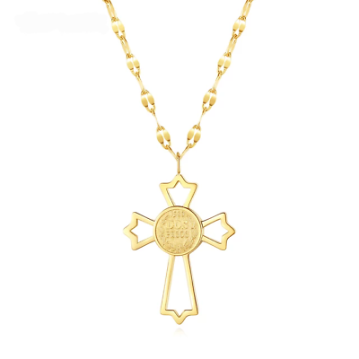 Stainless Steel Gold Plated Cross Dos Pesos Necklace Chain For Women $9.99
