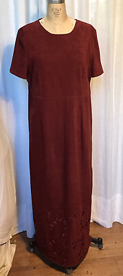 #ad country wear casuals Womens Red Faux Suede S sleeve Long Dress Sz L pre owned $27.54