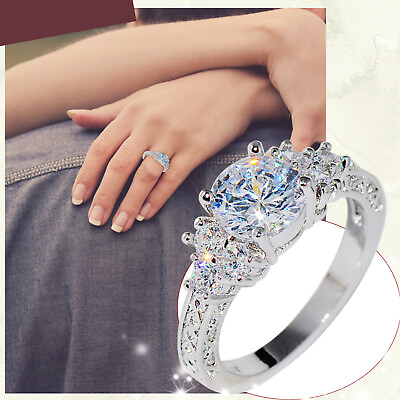 #ad Natural Silver Gemstone Luxury Court Birthstone Bride Engagement Wedding Ring $9.26