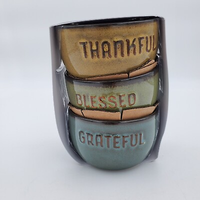#ad Hallmark Fall Thanksgiving Bowls 3 NEW Grateful Thankful Blessed Glazed Bowls $12.00