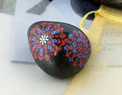 #ad Hand Painted Alchemy Stone w. Violet Red Copper amp; White Triple Mandala Design $12.50
