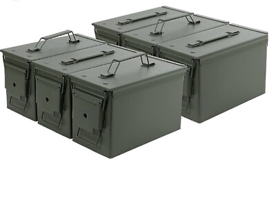 #ad New Ammo Can Set 50 Cal Solid Steel 6pk Military Metal Ammo Box Set $89.99