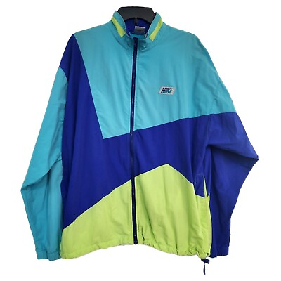#ad Vintage Nike Mens Windbreaker Jacket Zip Up Color Block Blue Size Large L Unisex $47.49
