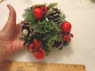 #ad Vintage Christmas Plastic Red Pine Cone Presents Greenery Holly Balls Wreath $15.00