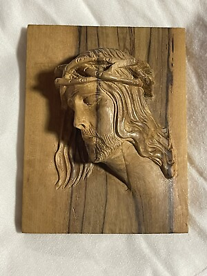 #ad Vintage Diminutive Carved Wooden Jesus Head Religious Olive Wood Sculpture $79.50