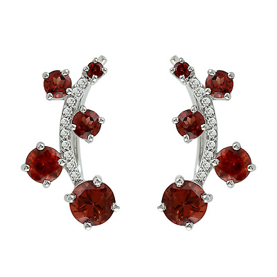 #ad Red Garnet Crawler Earrings with Topaz 925 Sterling Silver Jewellery for Women $124.99