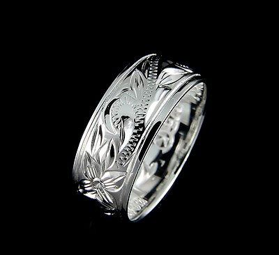 #ad 8MM STERLING SILVER 925 HAWAIIAN BAND RING PLUMERIA FLOWER SCROLL SIZE 4 14 $25.99