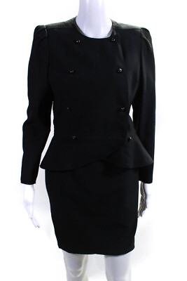 #ad Chloe Women#x27;s Wool Two Piece Double Breast Skirt Suit Black Size 36 $151.21