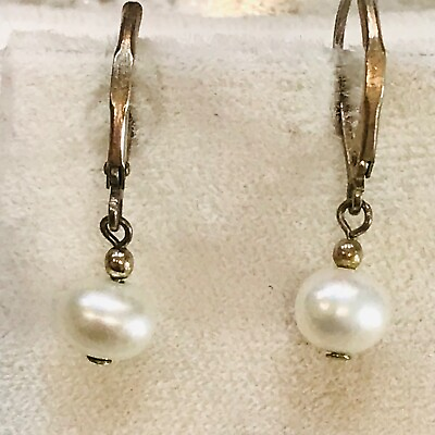 #ad Sterling Silver Freshwater Potato White Pearl 8mm Earrings Dangle 925 Simple 1” $12.00