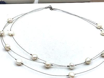#ad Vintage Sterling Necklace 925 Silver Freshwater Potato Pearl Invisiline NO OFFER $10.00