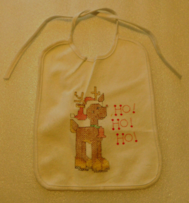 #ad Cross Stitch Stamped Baby Bib Rudolph Reindeer Christmas Holiday Santa Craft $8.00