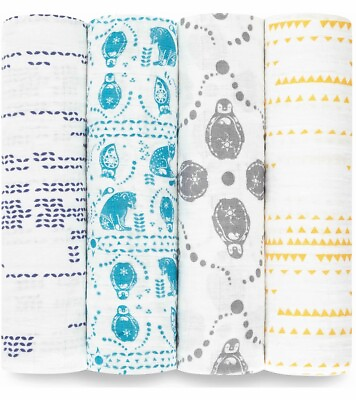 #ad Aden Anais Baby Swaddle Blanket White Yellow Gray Aqua amp; Purple Kindred $14.96