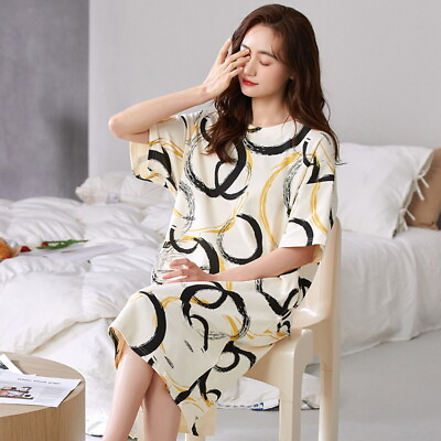 #ad Women#x27;s Casual Pajamas Nightdress Soft SleepShirt Short Sleeve Dress Loungewear $12.96