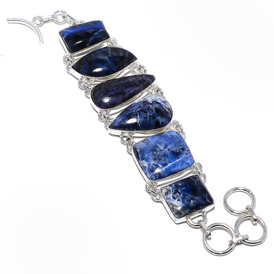 #ad Natural Sodalite Minas Gerais 925 Sterling Silver Plated Bracelet 7.99quot; A39 $26.40