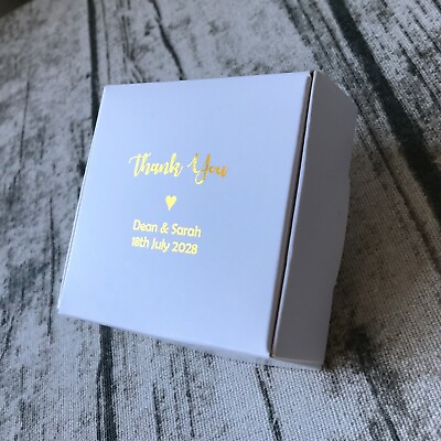 #ad 200 White Wedding Favor Boxes Personalised Silver Foil Party Christening Gift AU $220.00