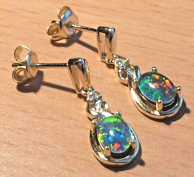#ad Earrings Natural Gemstone Solid Silver 14k Gold or Rhodium Plated 8x6mm AU $63.00