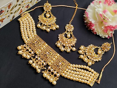 #ad #ad Indian Gold Plated Bridal Golden Color Kundan Choker Necklace Jewelry Set $16.14