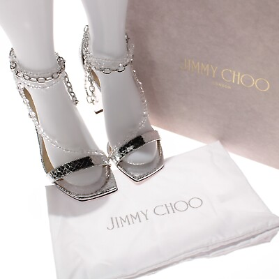 #ad Jimmy Choo NWB Neena 100 Wrap Heels w Chains amp; Crystals Size 38 US 8 in Silver $937.49