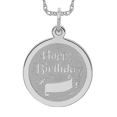 #ad 925 Sterling Silver Happy Birthday Disc Necklace Charm Pendant $77.00