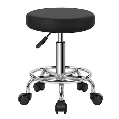 #ad KKTONER Round Rolling Stool with Foot Rest Swivel Height Adjustment Stool Chair $40.99