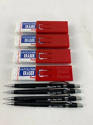 #ad Pentel Sharp Mechanical Pencil 0.5Mm Black Barrel 4 Erasers Include P205A ZEH10 $19.99