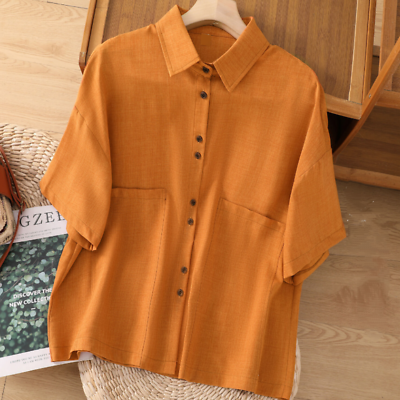 #ad Retro Summer Women Button Down Shirt Linen Blend Casual Loose Blouse Tops Tunic $6.84