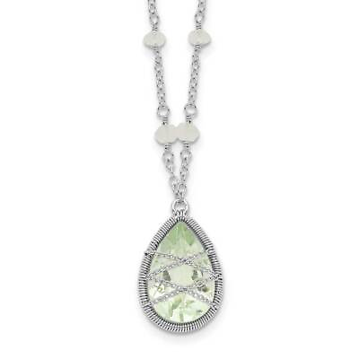 #ad Sterling Silver Rhodium Green Quartz amp; Rnbow Moonstone 18quot; Necklace $143.13