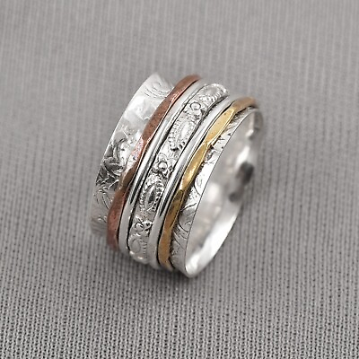 #ad #ad 925 Sterling Silver Spinner Ring Meditation solid Thumb Worry Women#x27;s gift items $12.19