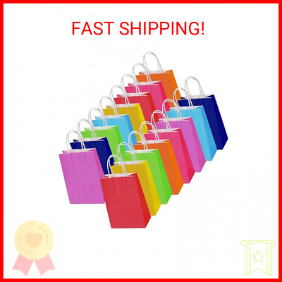 #ad 24 Pieces Kraft Paper Party Favor Bags With Handles 8 Colors Small Gift Bags Bu $13.75