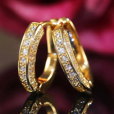 #ad Gold Silver Plated Hoop Earrings With Cubic Zirconia Unisex Hip Hop Jewelry $4.99