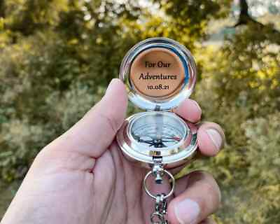 Engraved personalized silver compass custom gift for him anniversary gift love $24.00