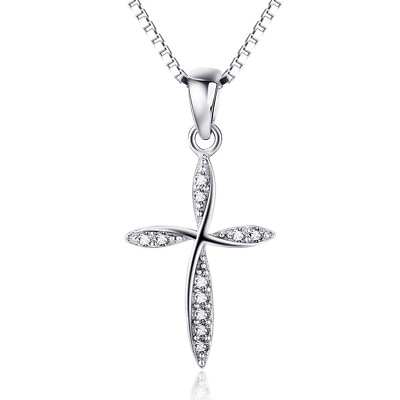 #ad 925 Sterling Silver CZ Infinity Cross Necklace Pendant Women Silver Jewelry $9.99