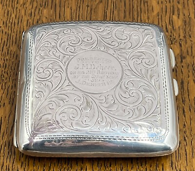 #ad English sterling silver hand engraved cigarette case Birmingham 1920 GBP 95.00