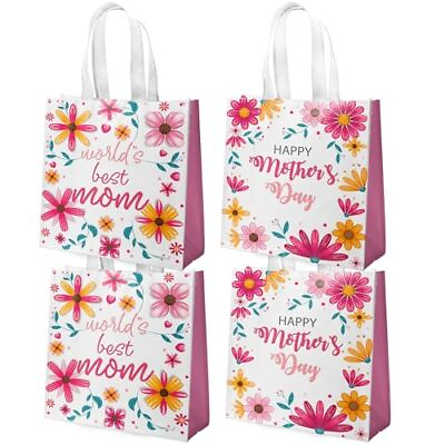 #ad 16 Pieces Mother#x27;s Day Tote Gift Bags with Handles Bulk Floral Non Woven Love $24.44
