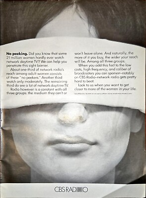 #ad 1969 Woman blindfolded no peeking CBS Radio Network retro photo print ad $9.95