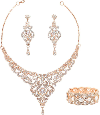 #ad Crystal Wedding Jewelry Set Necklace Earring Set for Women and Brides Rose Gold $39.42