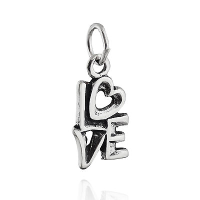 #ad LOVE Word Charm 925 Sterling Silver Heart Anniversary Valentine Gift NEW $17.00