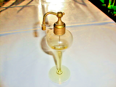 #ad Antique Perfume Atomizer Spray Yellow Pedestal Glass Bottle $78.99