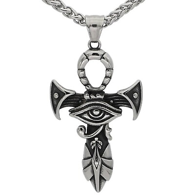 Ancient Egyptian Ankh Necklace Stainless Steel Eye of Ra Aunk Pendant $19.99