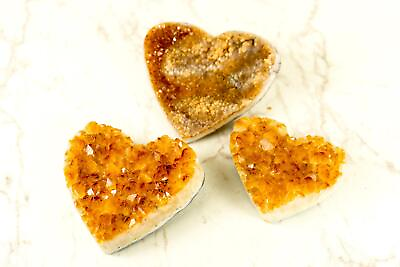 #ad Set of 3 High Grade Deep Orange Citrine Hearts Natural One with Galaxy Citrine $285.00