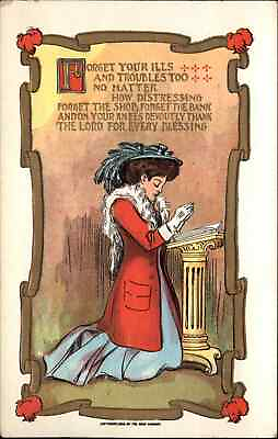 #ad Thanksgiving Woman Praying Thank Lord for Blessings c1910 Postcard $7.91