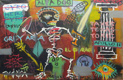 #ad Basquiat large painting on canvas Neo Expressionism Graffiti Street Urban Art $12500.00