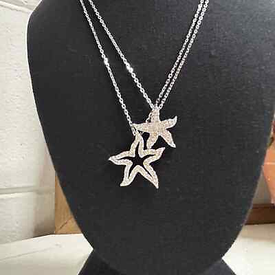 #ad Swarovski Holly Starfish Pendant Double Strand Silver Tone Pave Crystal Necklace $48.00