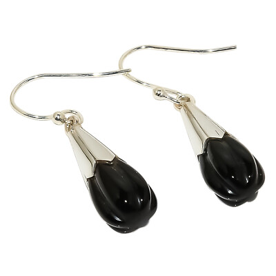 #ad Brazilian Black Onyx Solid 925 Sterling Silver Earring 1.77quot; SE 2029 $39.90