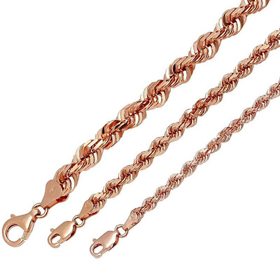 #ad 14k Solid Rose Gold Rope Chain Necklace 3mm 5mm Men#x27;s Women Sz 20quot; 30quot; $969.00
