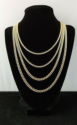 #ad Yellow Gold Miami Cuban Chain Necklace and Bracelet 3mm 4.2mm Real 10K Gold $420.00