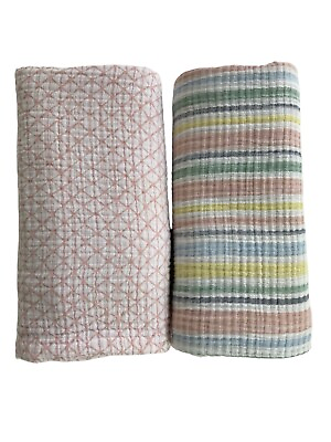 #ad Lot 2 Aden Anais Cotton Swaddle Blankets Pink Diamond Multicolor Stripes $13.49
